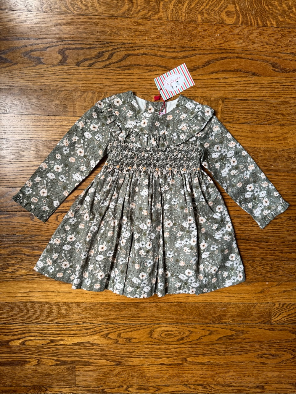 NWT - La Coqueta Sage Green Floral Smocked Long-Sleeve Dress Size 3T